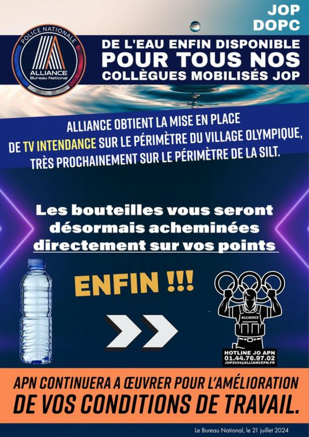 JOP DOPC, Enfin de l'eau pour nos collègues mobilisés !