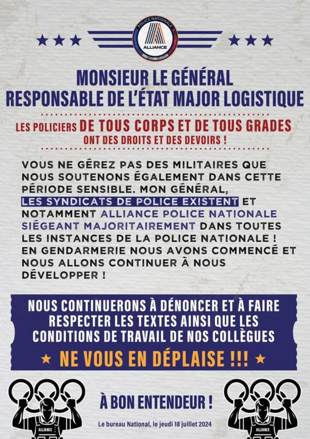 Monsieur le général, Responsable de l'état major Logistique