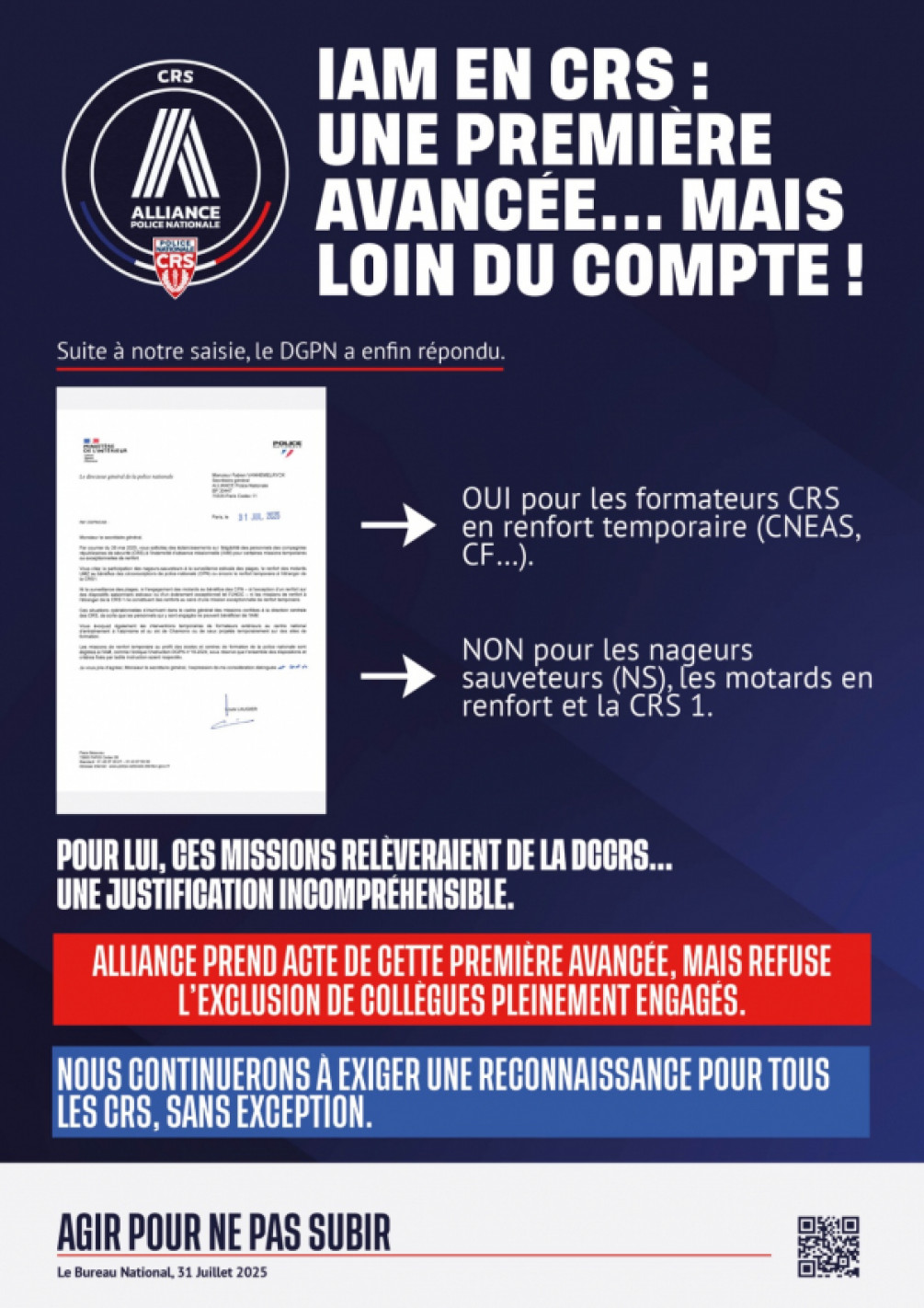 IAM EN CRS : UNE PREMIERE AVANCEE...MAIS LOIN DU COMPTE!